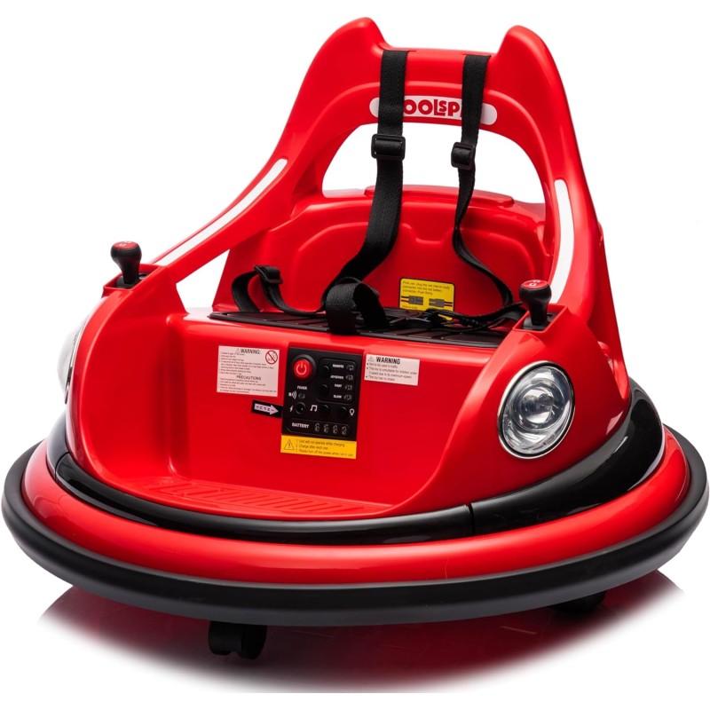 Autoscontro Elettrico per Bambini YJ6055 Supercar 12V Girevole a 360° con Telecomando Cintura di Sicurezza a 5 punti Luci a Led – Variante Rosso