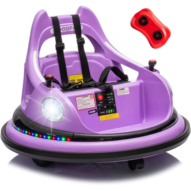 Autoscontro Elettrico per Bambini YJ6055 Supercar 12V Girevole a 360° con Telecomando Cintura di Sicurezza a 5 punti Luci a Led - Violet