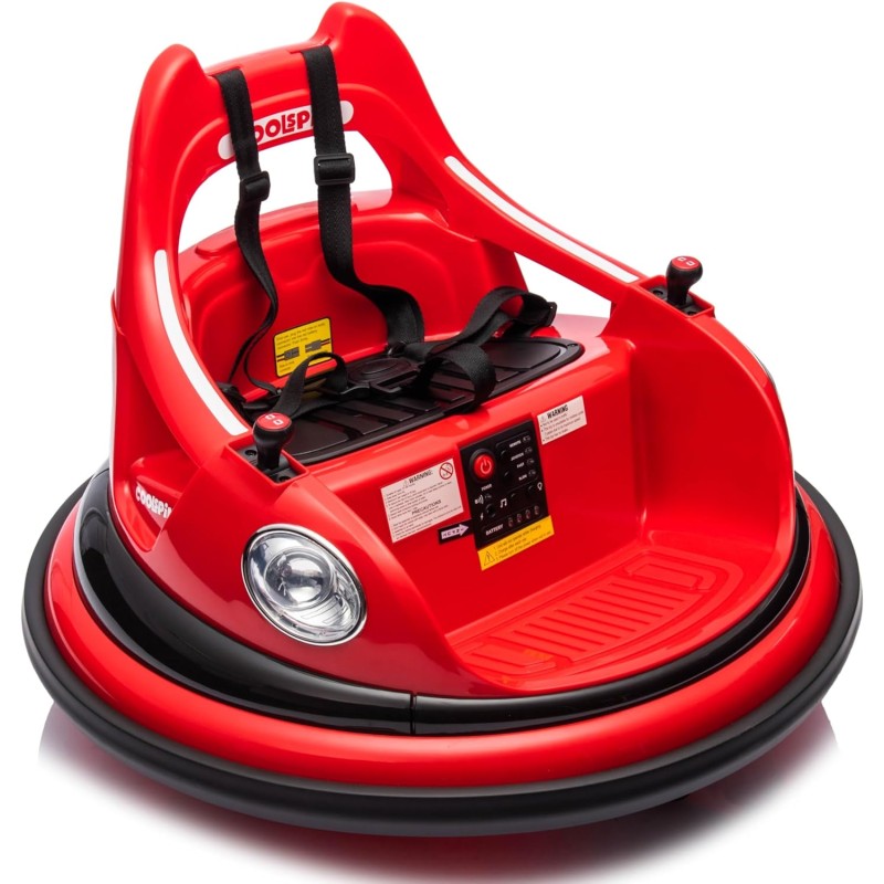 Autoscontro Elettrico per Bambini YJ6055 Supercar 12V Girevole a 360° con Telecomando Cintura di Sicurezza a 5 punti Luci a Led – Variante Rosso