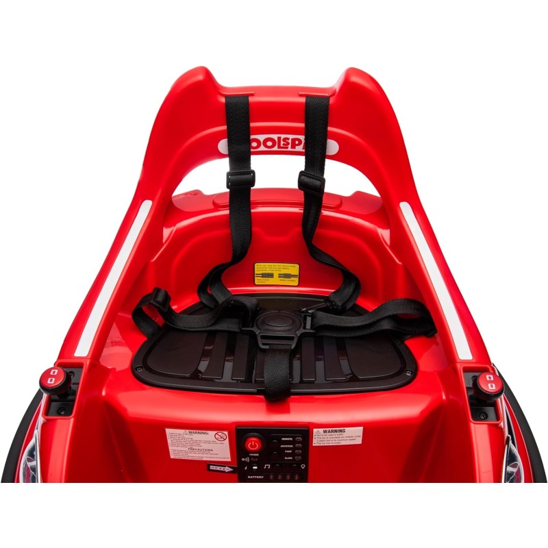 Autoscontro Elettrico per Bambini YJ6055 Supercar 12V Girevole a 360° con Telecomando Cintura di Sicurezza a 5 punti Luci a Led – Variante Rosso
