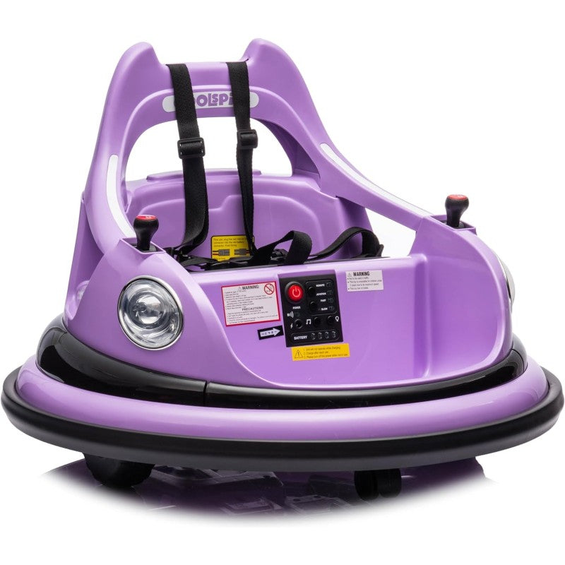 Autoscontro Elettrico per Bambini YJ6055 Supercar 12V Girevole a 360° con Telecomando Cintura di Sicurezza a 5 punti Luci a Led – Variante Violet