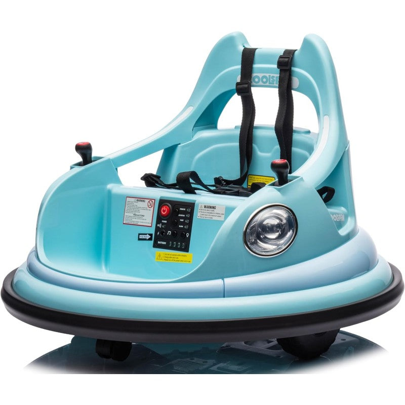 Autoscontro Elettrico per Bambini YJ6055 Supercar 12V Girevole a 360° con Telecomando Cintura di Sicurezza a 5 punti Luci a Led – Variante Blu