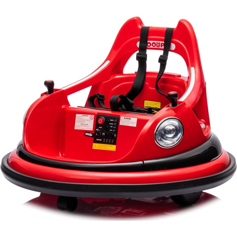Autoscontro Elettrico per Bambini YJ6055 Supercar 12V Girevole a 360° con Telecomando Cintura di Sicurezza a 5 punti Luci a Led – Variante Rosso