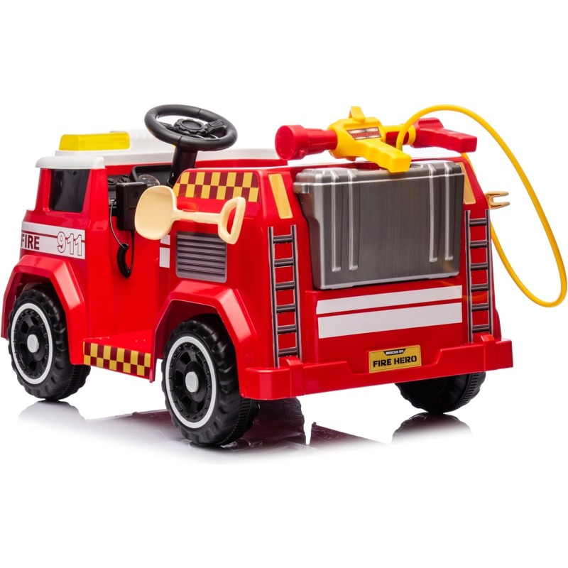 Camion dei Pompieri Cavalcabile Elettrico per Bambini 12V con Telecomando Luci Siren Suoni e Accessori Inclusi Full Optional