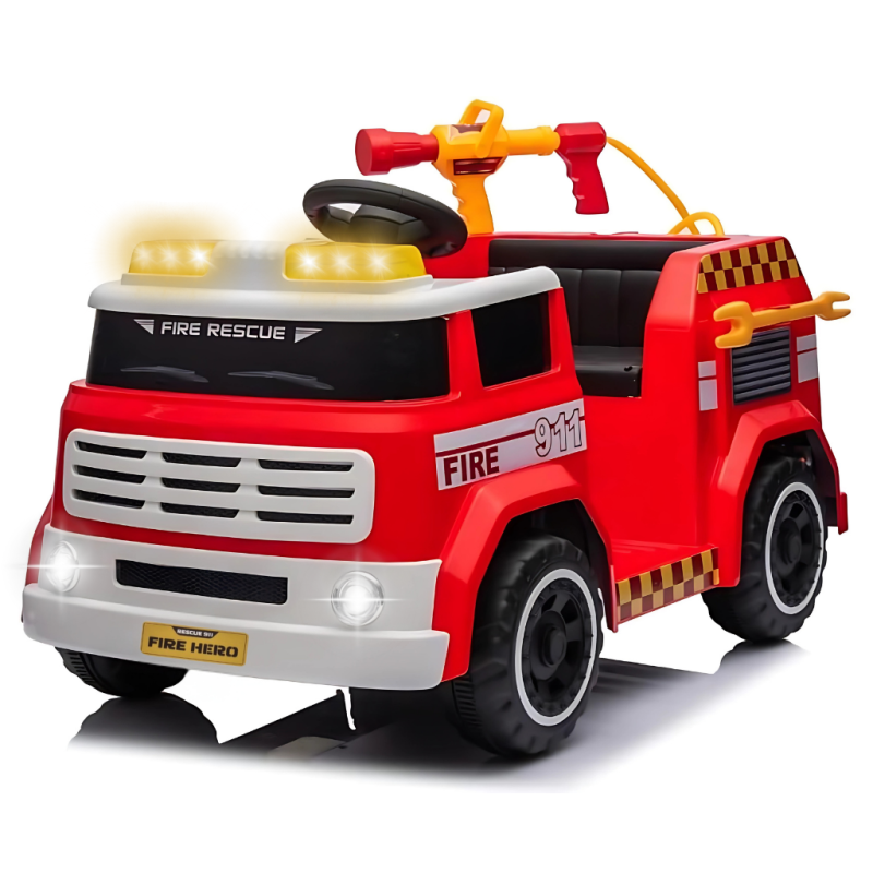 Camion dei Pompieri Cavalcabile Elettrico per Bambini 12V con Telecomando Luci Siren Suoni e Accessori Inclusi Full Optional