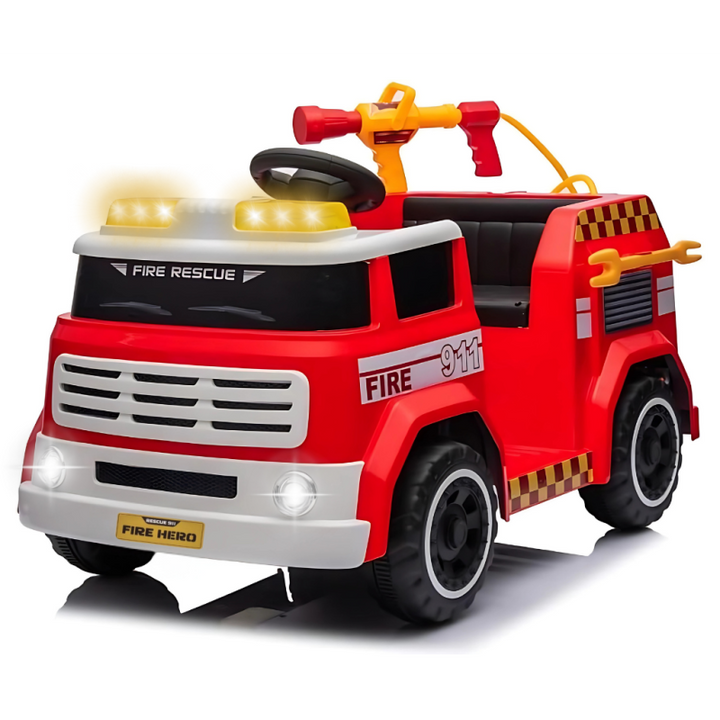 Camion dei Pompieri Cavalcabile Elettrico per Bambini 12V con Telecomando Luci Siren Suoni e Accessori Inclusi Full Optional