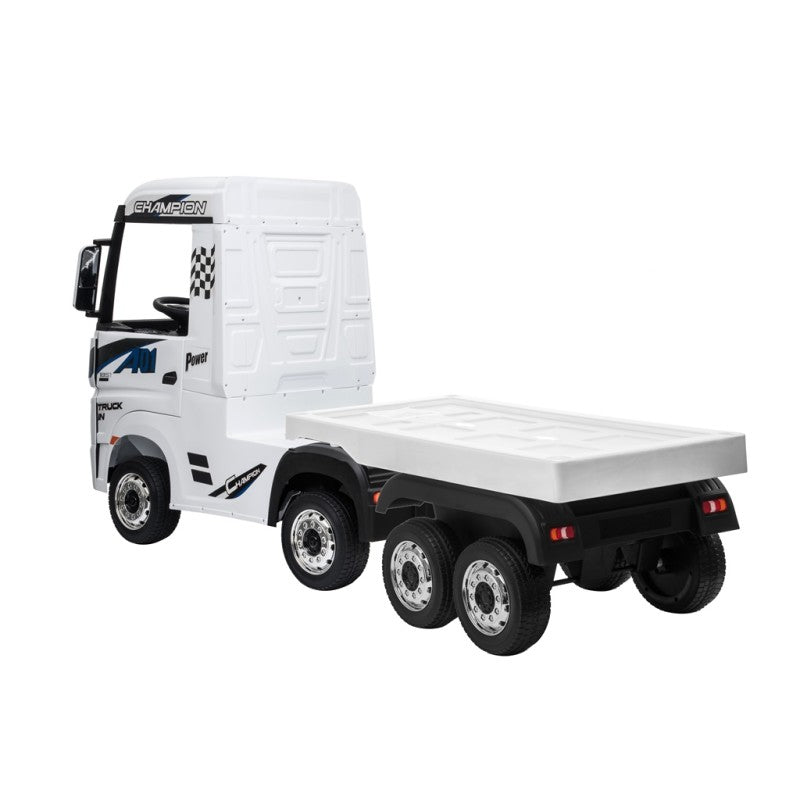 Camion Elettrico Mercedes Actros per Bambini 12V con Rimorchio Sedile in Pelle Telecomando Full Optional – Variante Bianco