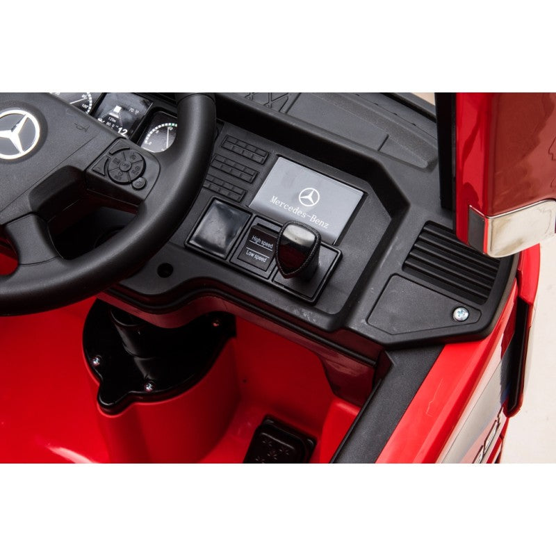 Camion Elettrico Mercedes Actros per Bambini 12V con Rimorchio Sedile in Pelle Telecomando Full Optional – Variante Rosso