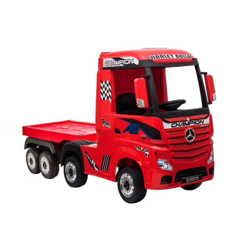 Camion Elettrico Mercedes Actros per Bambini 12V con Rimorchio Sedile in Pelle Telecomando Full Optional – Variante Rosso
