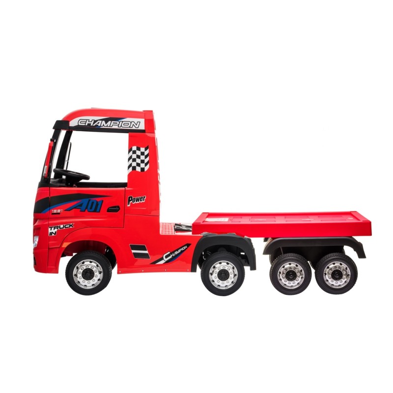 Camion Elettrico Mercedes Actros per Bambini 12V con Rimorchio Sedile in Pelle Telecomando Full Optional – Variante Rosso