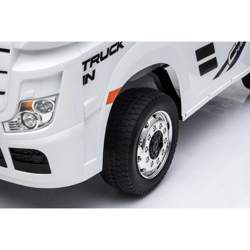 Camion Elettrico Mercedes Actros per Bambini 12V con Rimorchio Sedile in Pelle Telecomando Full Optional – Variante Bianco