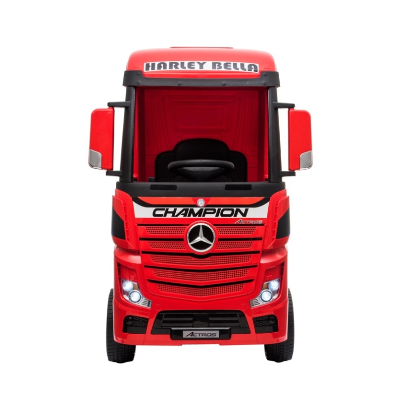 Camion Elettrico Mercedes Actros per Bambini 12V con Rimorchio Sedile in Pelle Telecomando Full Optional – Variante Rosso