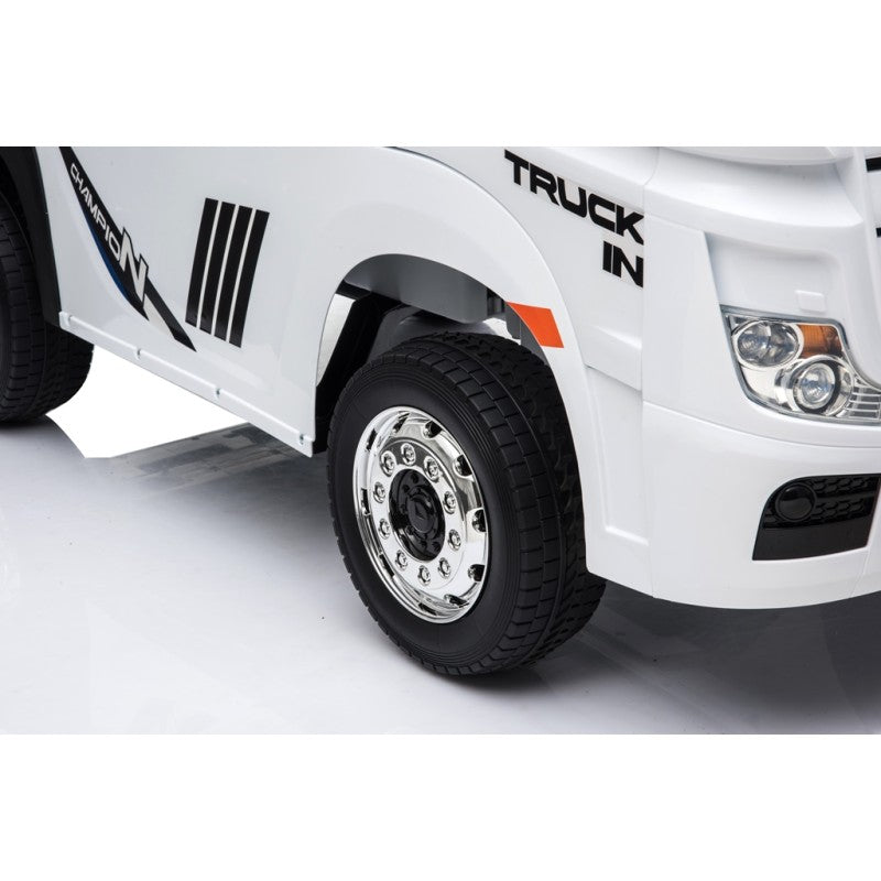 Camion Elettrico Mercedes Actros per Bambini 12V con Rimorchio Sedile in Pelle Telecomando Full Optional – Variante Bianco