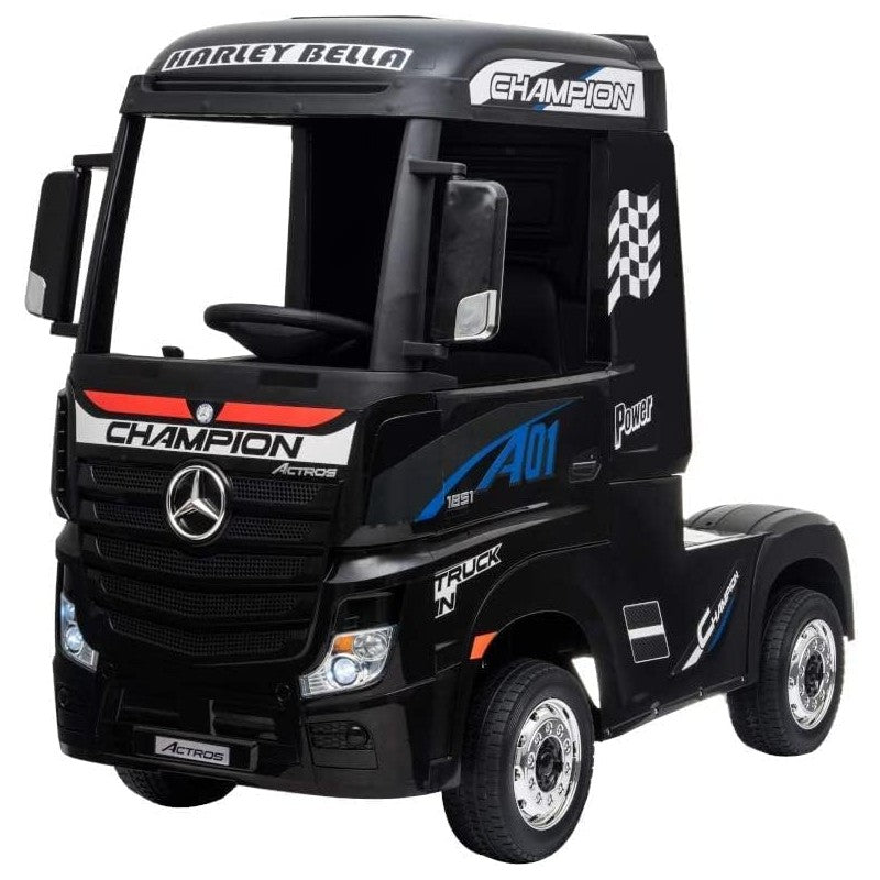 Camion Elettrico Mercedes Actros per Bambini 12V con Sedile in Pelle Telecomando Full Optional - Nero