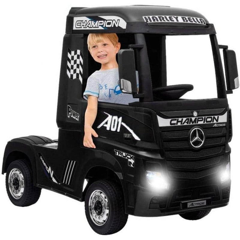 Camion Elettrico Mercedes Actros per Bambini 12V con Sedile in Pelle Telecomando Full Optional – Variante Nero