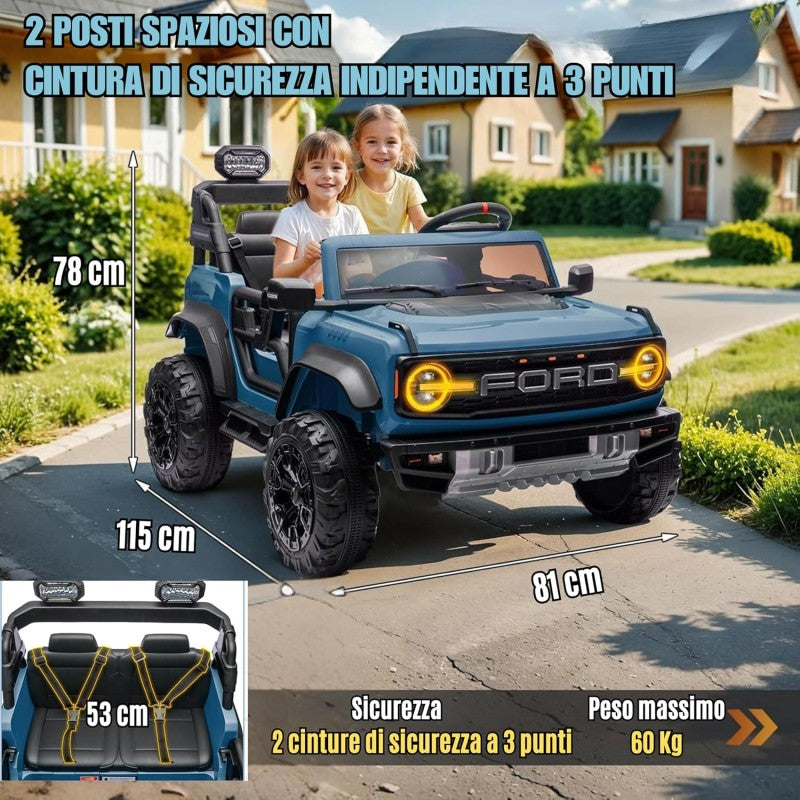 Ford Bronco Raptor 24V Auto Macchina Elettrica per Bambini 2 Posti Fuoristrada con Telecomando - RUOTE IN GOMMA EVA XL 0975 – Variante Blu