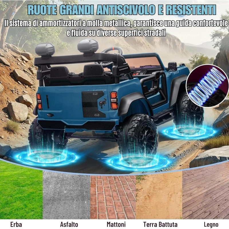 Ford Bronco Raptor 24V Auto Macchina Elettrica per Bambini 2 Posti Fuoristrada con Telecomando - RUOTE IN GOMMA EVA XL 0975 – Variante Blu