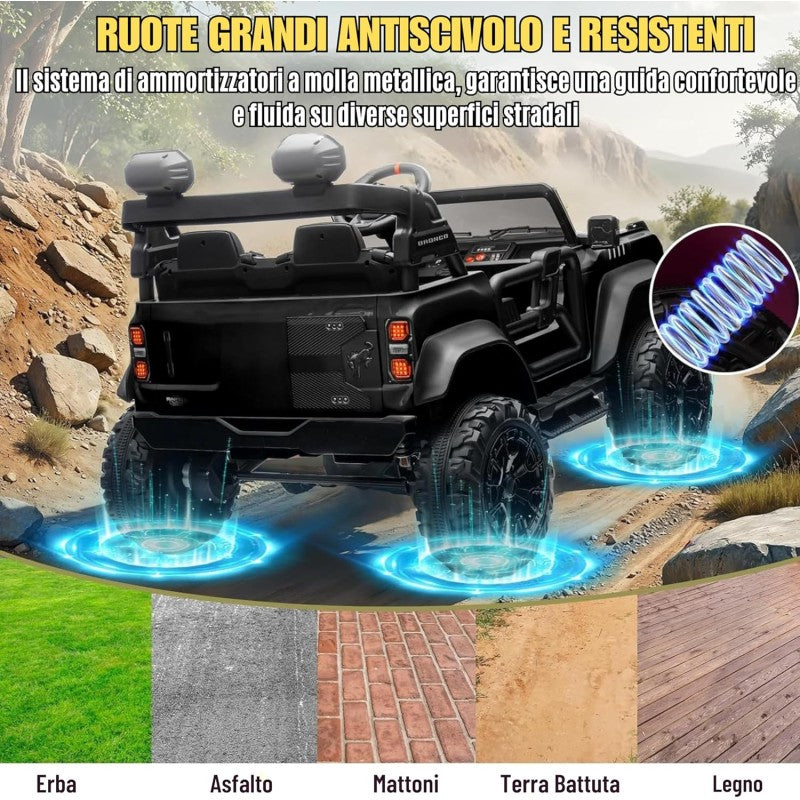 Ford Bronco Raptor 24V Auto Macchina Elettrica per Bambini 2 Posti Fuoristrada con Telecomando - RUOTE IN GOMMA EVA XL 0975 – Variante Nero