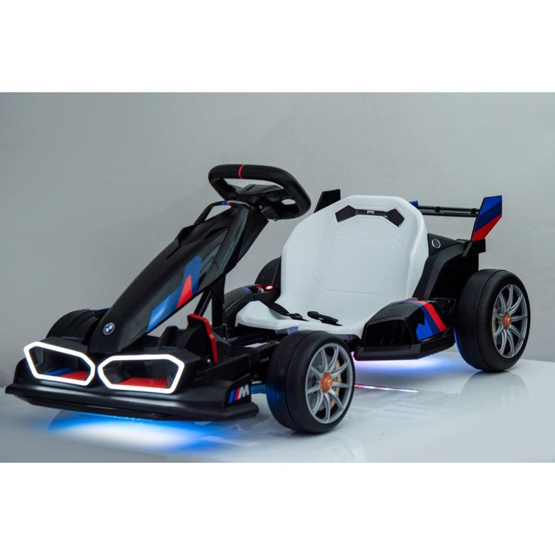 Go Kart Elettrico BMW per Bambini 24V con Sedile Regolabile 6-12 Anni Luci LED 2 Velocità Modalità Drift – Variante Nero