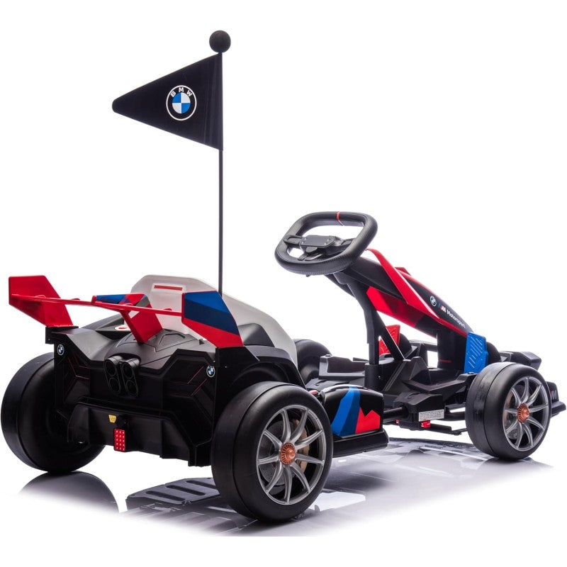 Go Kart Elettrico BMW per Bambini 24V con Sedile Regolabile 6-12 Anni Luci LED 2 Velocità Modalità Drift – Variante Rosso