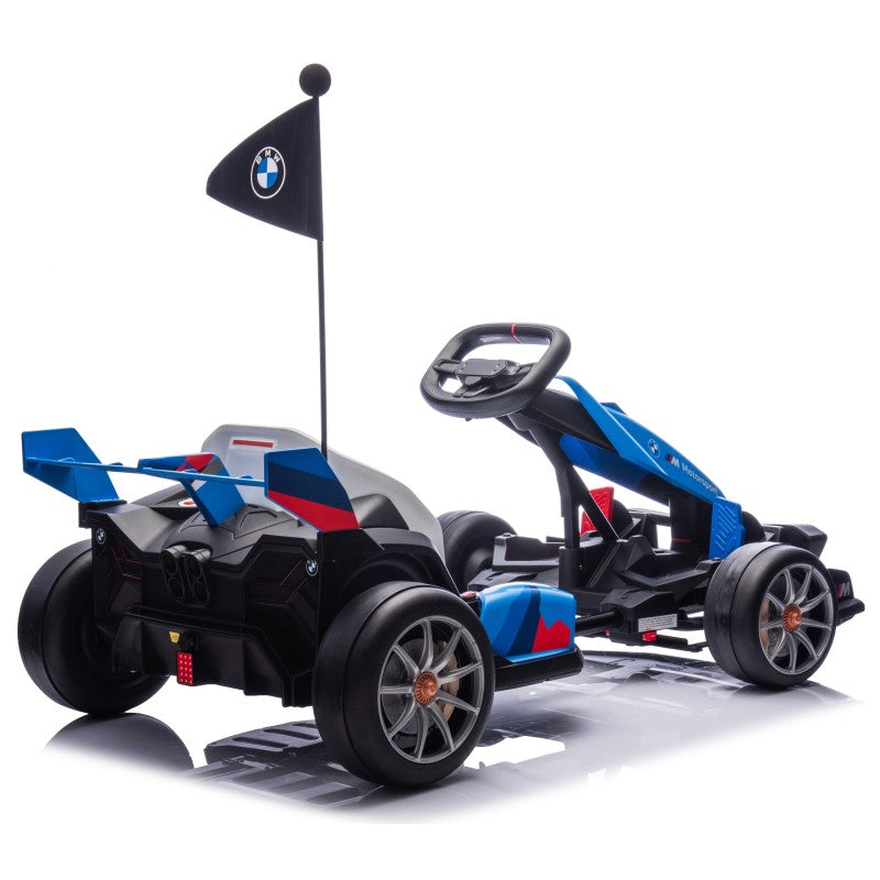 Go Kart Elettrico BMW per Bambini 24V con Sedile Regolabile 6-12 Anni Luci LED 2 Velocità Modalità Drift – Variante Blu