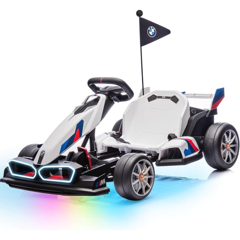 Go Kart Elettrico BMW per Bambini 24V con Sedile Regolabile 6-12 Anni Luci LED 2 Velocità Modalità Drift - Bianco