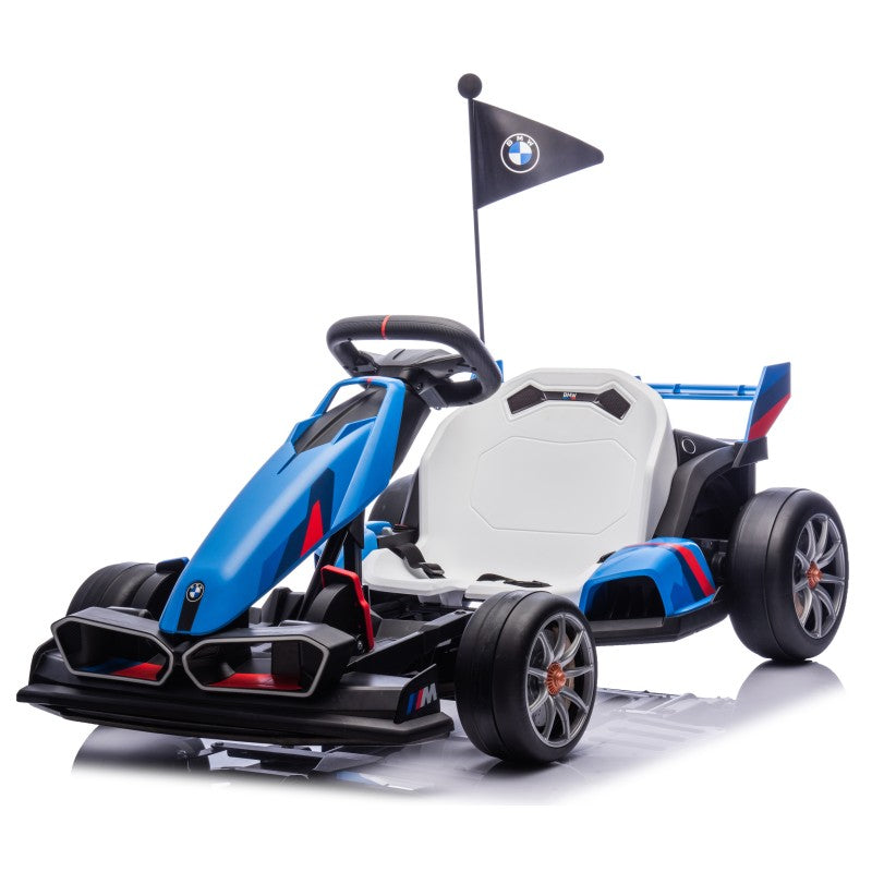 Go Kart Elettrico BMW per Bambini 24V con Sedile Regolabile 6-12 Anni Luci LED 2 Velocità Modalità Drift – Variante Blu