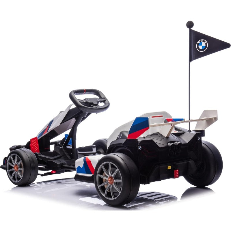Go Kart Elettrico BMW per Bambini 24V con Sedile Regolabile 6-12 Anni Luci LED 2 Velocità Modalità Drift – Variante Bianco