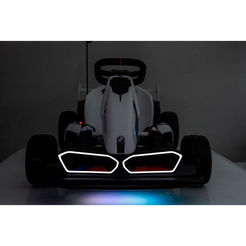 Go Kart Elettrico BMW per Bambini 24V con Sedile Regolabile 6-12 Anni Luci LED 2 Velocità Modalità Drift – Variante Bianco