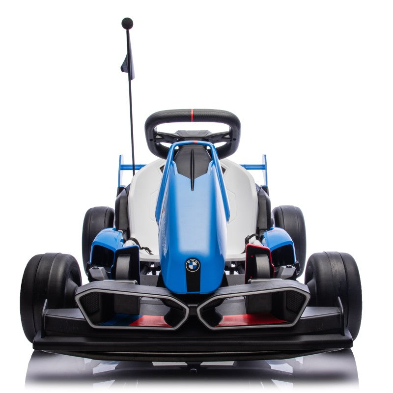 Go Kart Elettrico BMW per Bambini 24V con Sedile Regolabile 6-12 Anni Luci LED 2 Velocità Modalità Drift – Variante Blu