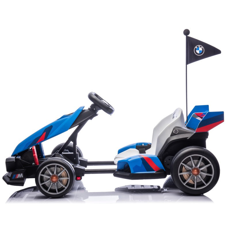 Go Kart Elettrico BMW per Bambini 24V con Sedile Regolabile 6-12 Anni Luci LED 2 Velocità Modalità Drift – Variante Blu