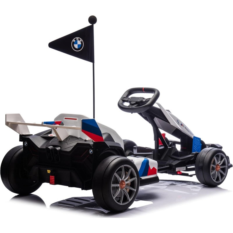 Go Kart Elettrico BMW per Bambini 24V con Sedile Regolabile 6-12 Anni Luci LED 2 Velocità Modalità Drift – Variante Bianco