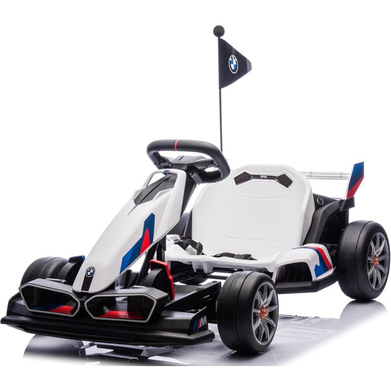 Go Kart Elettrico BMW per Bambini 24V con Sedile Regolabile 6-12 Anni Luci LED 2 Velocità Modalità Drift – Variante Bianco