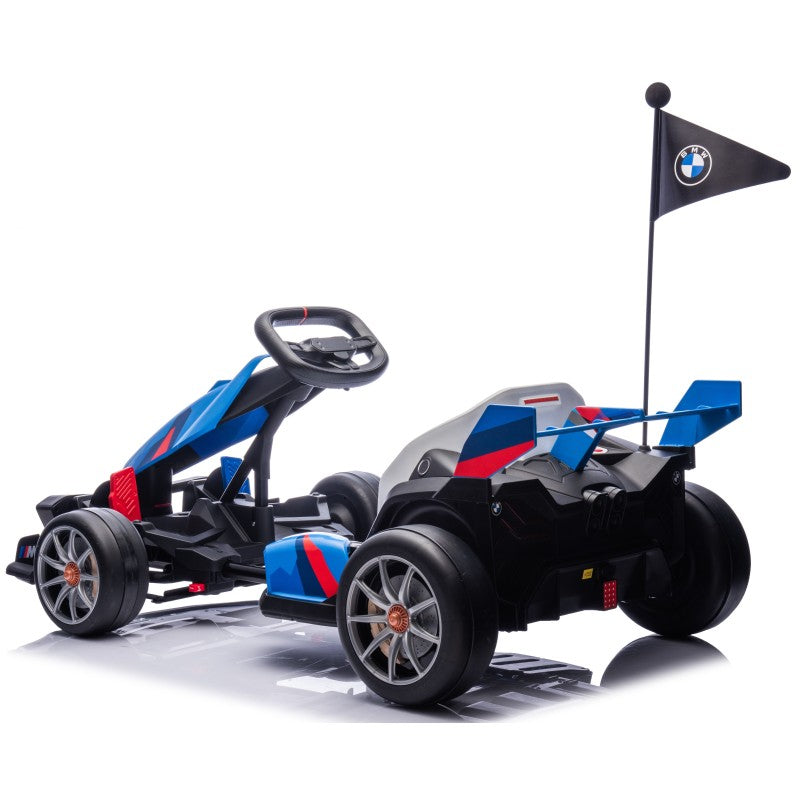 Go Kart Elettrico BMW per Bambini 24V con Sedile Regolabile 6-12 Anni Luci LED 2 Velocità Modalità Drift – Variante Blu