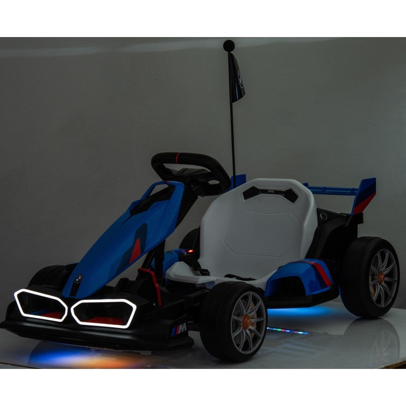 Go Kart Elettrico BMW per Bambini 24V con Sedile Regolabile 6-12 Anni Luci LED 2 Velocità Modalità Drift – Variante Blu