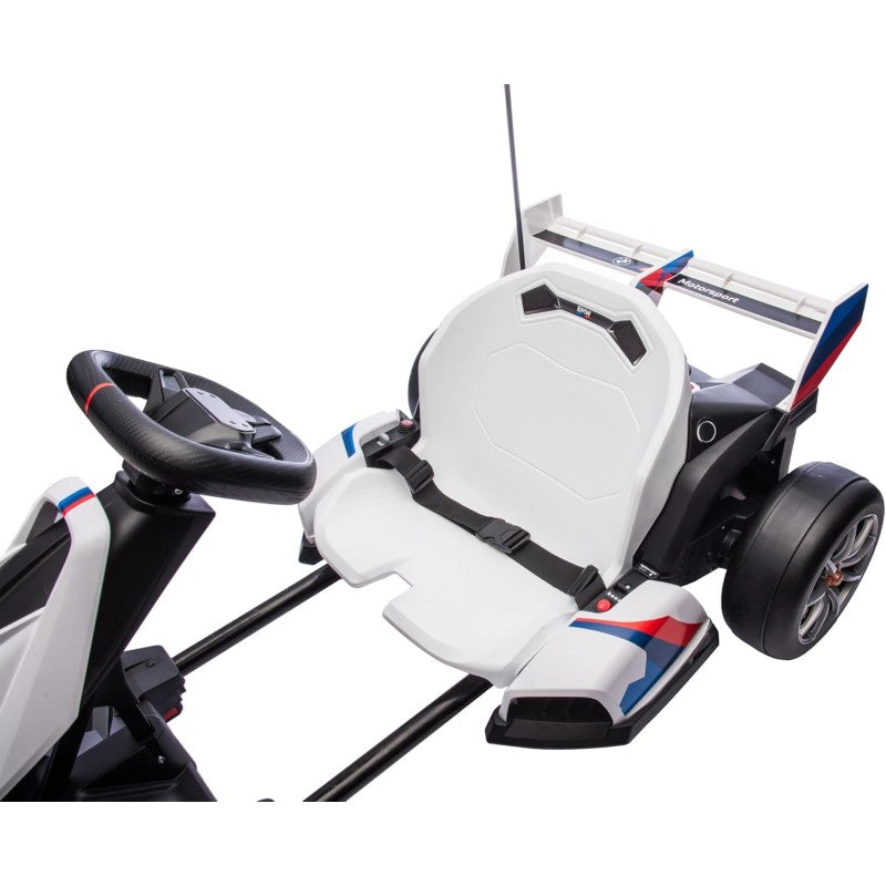 Go Kart Elettrico BMW per Bambini 24V con Sedile Regolabile 6-12 Anni Luci LED 2 Velocità Modalità Drift – Variante Bianco