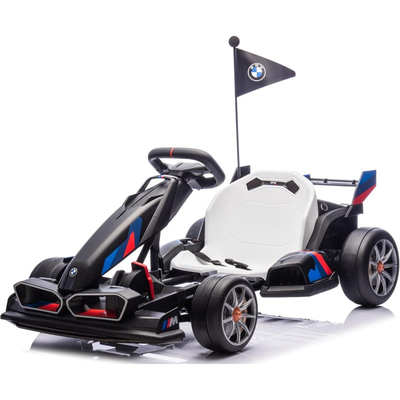 Go Kart Elettrico BMW per Bambini 24V con Sedile Regolabile 6-12 Anni Luci LED 2 Velocità Modalità Drift – Variante Nero