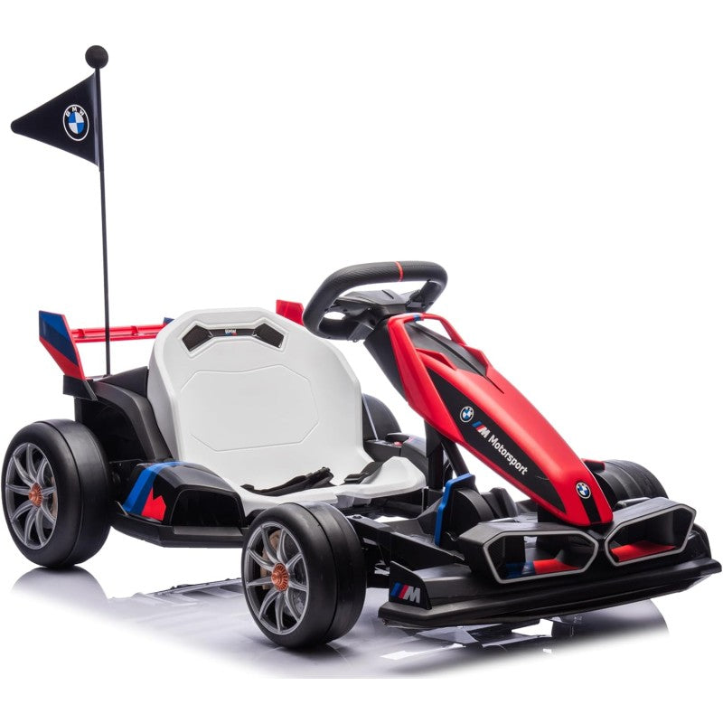 Go Kart Elettrico BMW per Bambini 24V con Sedile Regolabile 6-12 Anni Luci LED 2 Velocità Modalità Drift – Variante Rosso