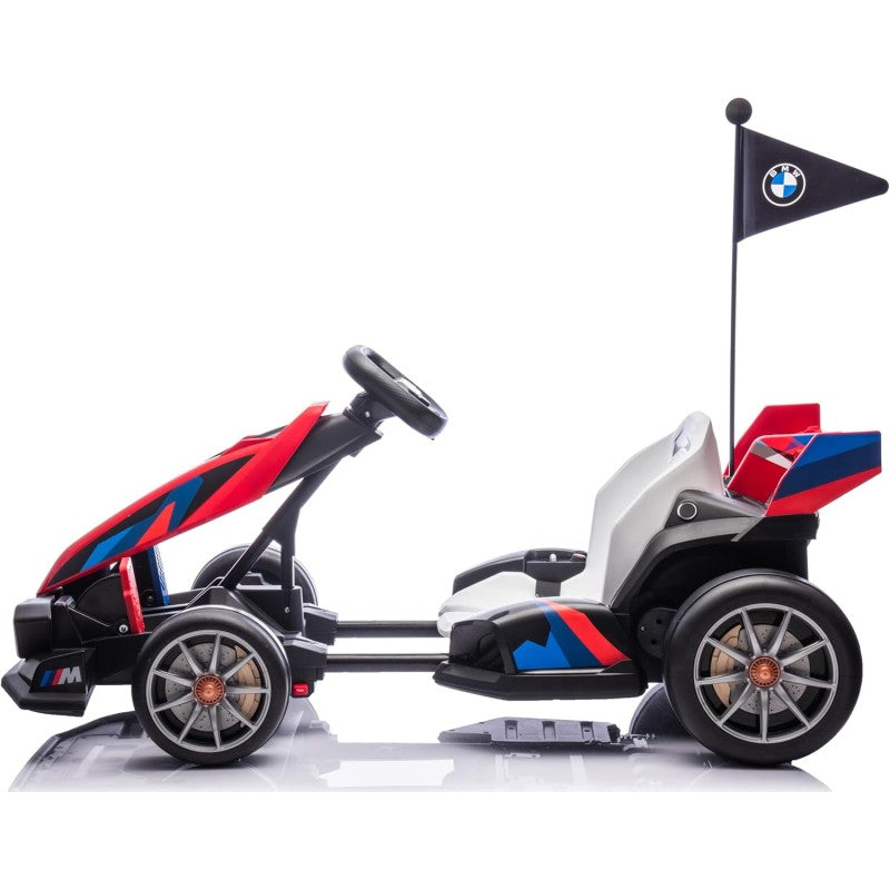 Go Kart Elettrico BMW per Bambini 24V con Sedile Regolabile 6-12 Anni Luci LED 2 Velocità Modalità Drift – Variante Rosso