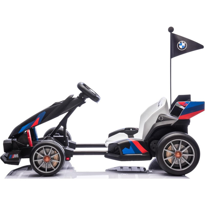 Go Kart Elettrico BMW per Bambini 24V con Sedile Regolabile 6-12 Anni Luci LED 2 Velocità Modalità Drift – Variante Nero