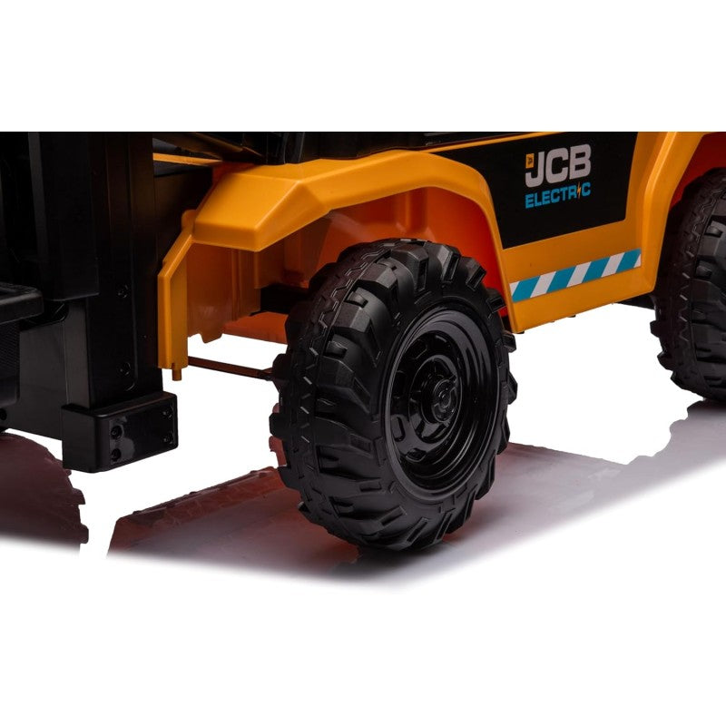 JCB Carrello Elevatore Elettrico per Bambini 12V Muletto Cavalcabile con Telecomando Forche Funzionanti