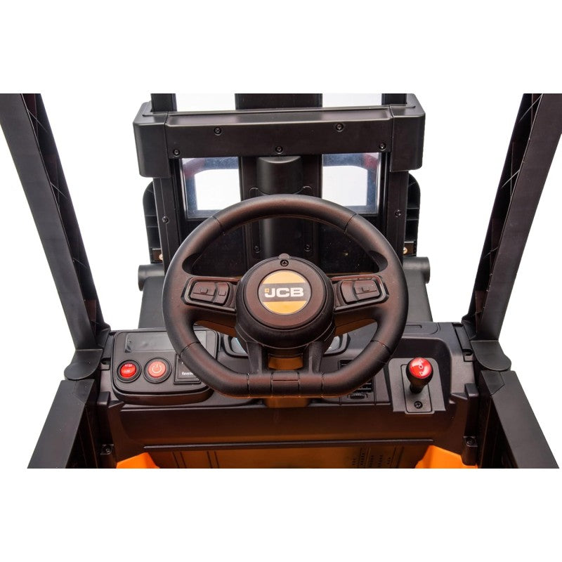 JCB Carrello Elevatore Elettrico per Bambini 12V Muletto Cavalcabile con Telecomando Forche Funzionanti