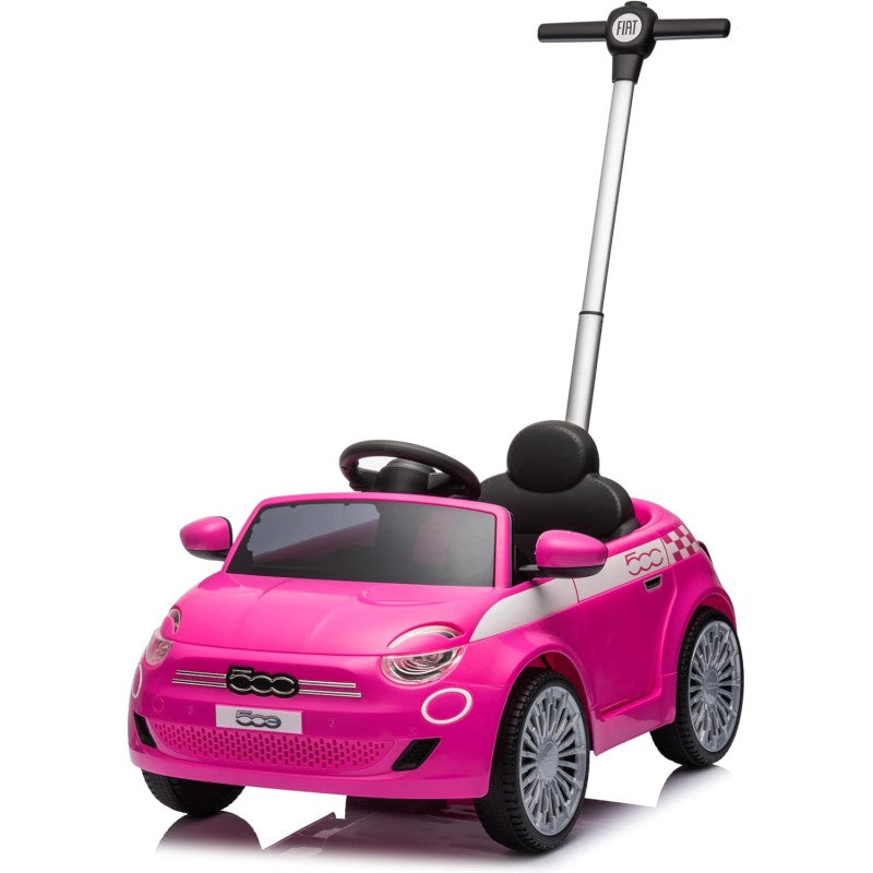 Macchina a Spinta per Bambini Fiat 500 con Poggiapiedi Regolabile Push Car con Asta Direzionabile Suoni al Volante – Variante Rosa