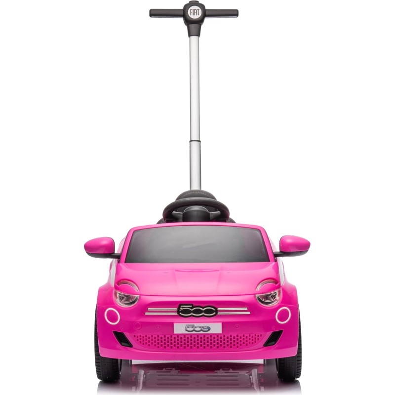 Macchina a Spinta per Bambini Fiat 500 con Poggiapiedi Regolabile Push Car con Asta Direzionabile Suoni al Volante – Variante Rosa