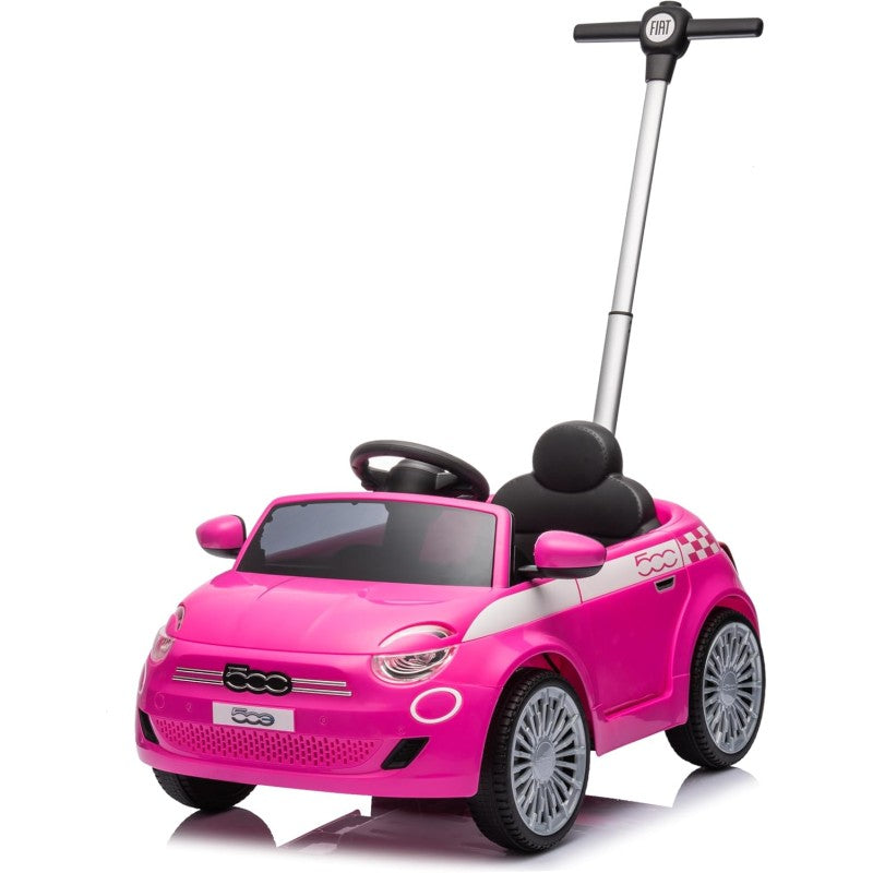 Macchina a Spinta per Bambini Fiat 500 con Poggiapiedi Regolabile Push Car con Asta Direzionabile Suoni al Volante - Rosa