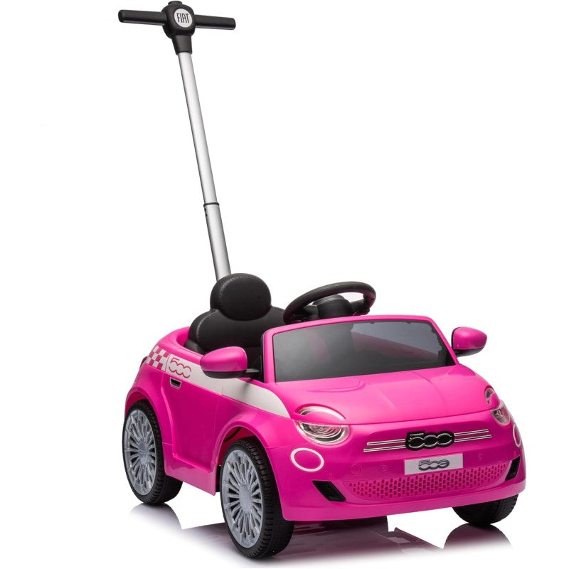 Macchina a Spinta per Bambini Fiat 500 con Poggiapiedi Regolabile Push Car con Asta Direzionabile Suoni al Volante – Variante Rosa
