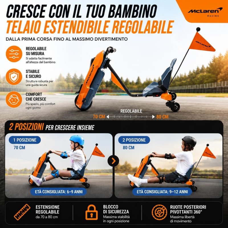 Macchina Drift Car Elettrico McLaren 24V Moto per Bambini Go Kart con Drift 360° Bluetooth