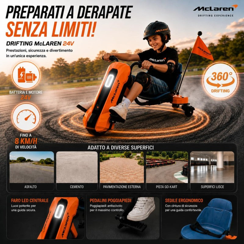 Macchina Drift Car Elettrico McLaren 24V Moto per Bambini Go Kart con Drift 360° Bluetooth