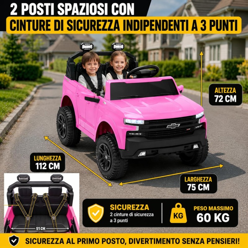 Macchina Elettrica Chevrolet Silverado ZR2 24V Maxi Fuoristrada 2 Posti per Bambini Telecomando Bluetooth Carico Massimo 60 Kg