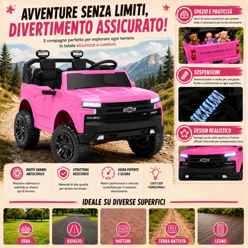 Macchina Elettrica Chevrolet Silverado ZR2 24V Maxi Fuoristrada 2 Posti per Bambini Telecomando Bluetooth Carico Massimo 60 Kg